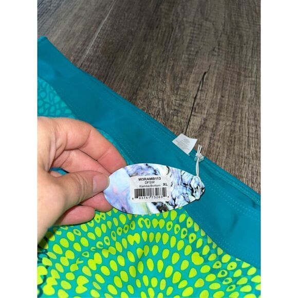 NWT PrAna UPF 50+ Ramba Bikini Bottom Teal Green Polka Dots XL - Picture 3 of 5